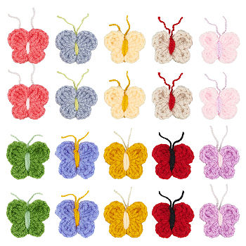 18Pcs 9 Colors Polyester Butterfly Sewing Craft Decoration, Mixed Color, 38~40x24x4mm, 2pcs/color