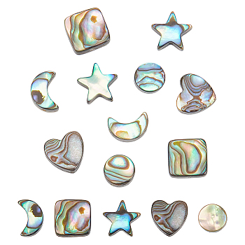 10Pcs 5 Styles Natural Abalone Shell/Paua Shell Beads Sets, Star & Heart & Square, Mixed Shapes, 8.5~10x8.5~10.5x3.5mm, Hole: 0.8~1mm, 2pcs/style