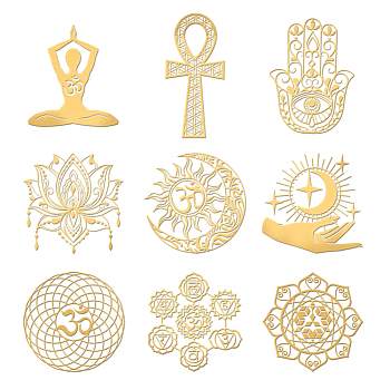 Nickel Decoration Stickers, Metal Resin Filler, Epoxy Resin & UV Resin Craft Filling Material, Golden, Religion, Mixed Shapes, 40x40mm, 9 style, 1pc/style, 9pcs/set