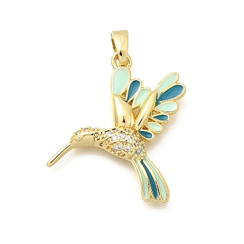 Brass Clear Cubic Zirconia Pendants, with Emanel, Bird Charms, Long-Lasting Plated, Real 18K Gold Plated, 25x20x4mm, Hole: 5x3mm