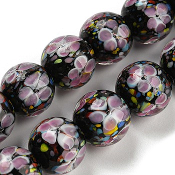 Handmade Inner Flower Lampwork Beads Strands, Round, Hot Pink, 14mm, Hole: 2mm, 25pcs/strand, 12.99 inch