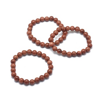 Synthetic Goldstone Beads Stretch Bracelets, Round, 1-7/8 inch(4.8cm), Bead: 8mm