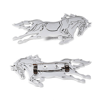 201 Stainless Steel Horse Lapel Pin, Animal Badge for Backpack Clothes, Nickel Free & Lead Free, Stainless Steel Color, 26x57.5x7mm, Pin: 0.7mm