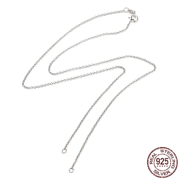 Rhodium Plated 925 Sterling Silver Rolo Chains Necklace Making, for Name Necklaces Making, with Spring Ring Clasps & S925 Stamp, Real Platinum Plated, 18 inch(45.8cm)