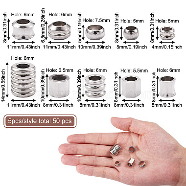 50Pcs 10 Style 304 Stainless Steel Grooved Beads(STAS-FW0001-19)-3