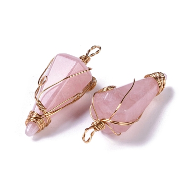 Gros pendentifs enveloppés de fil de cuivre de quartz rose naturel(G-B073-02RG-06)-2