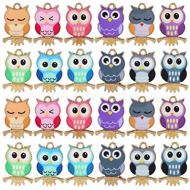 Mixed Color Owl Alloy+Enamel Pendants