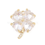Brass Micro Pave Clear Cubic Zirconia Pendants, Four Leaf Clover Charms, Real 18K Gold Plated, 20.5x17.5x5.5mm, Hole: 1.4mm(KK-D225-05G)