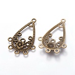 Alloy Chandelier Component Links, Cadmium Free & Nickel Free & Lead Free, Teardrop with Flower, Antique Bronze, 39x26.5x2.5mm, Hole: 2mm(EA380Y-AB)