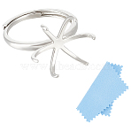 1Pc Adjustable Rhodium Plated 925 Sterling Silver Ring Findings, Prong Ring Settings, with S925 Stamp and 1Pc Suede Fabric Square Silver Polishing Cloth, Platinum, US Size 7(17.3mm), Tray: 17mm, 1pc(STER-UN0001-19)