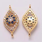 Brass Micro Pave Cubic Zirconia Links, Horse Eye, Lead Free & Nickel Free & Cadmium Free, Real 18K Gold Plated, 21x9x3mm, Hole: 1mm(ZIRC-K055-03G-NR)