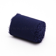Polyester Ribbon, Fringe Chiffon Silk-Like Ribbon, for Wedding Invitations, Bouquets, Gift Wrapping , Prussian Blue, 2 inch(50mm), about 5m/roll(OCOR-TAC0008-01L)