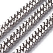 3.28 Feet 201 Stainless Steel Cuban Link Chains, Curb Chains, Unwelded, Stainless Steel Color, 9x6x3mm(X-CHS-P007-23P)