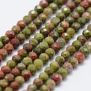 Natural Unakite Beads Strands, Faceted, Round, 2~2.5mm, Hole: 0.5mm, about 155pcs/strand, 14.9 inch(38cm)(G-K185-05)