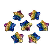 Rainbow Resin Cabochons, with Glitter Powder, Star, Colorful, 16x16x5mm(CRES-Q197-46)