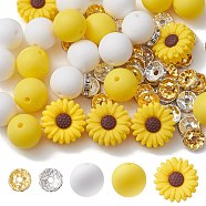 DIY Daisy Flower Silicone Beads Jewelry Making Finding Kit, Mixed Color, 10~19.5x4~15mm, Hole: 2mm, 65pcs/set(DIY-YW0008-77)