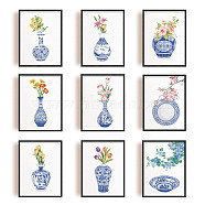 Oil Painting Style Chemical Fiber Canvas Hanging Wall Decor, Home Decoration Accessories, Rectangle with Blue & White Porcelain & Flower, Colorful, 200x250mm, 9pcs/set(AJEW-WH0173-050)