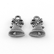 Tibetan Style Alloy Small Bell Pendants, Cadmium Free & Lead Free, Antique Silver, 18x11.5x3mm, Hole: 2.5mm, about 580pcs/1000g(TIBEP-R343-02AS-LF)