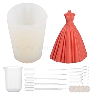 Wedding Dress Food Grade Silicone Molds Kits, Fondant Molds, For DIY Cake Decoration, Chocolate, Candy, UV Resin & Epoxy Resin Making, with Plastic Pipettes, Latex Finger Cots, White, 75x68x80mm, Inner Size: 65x58mm(DIY-OC0003-20)