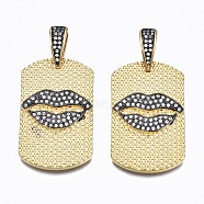 Brass Micro Pave Clear Cubic Zirconia Pendants, Nickel free, Rectangle with Lip, Real 16K Gold Plated, 33x20.5x3mm, Hole: 5x10mm(ZIRC-N039-151-NF)