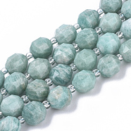 Natural Amazonite Beads Strands, Round, Faceted, 7.5x8mm, Hole: 1.2mm, about 18~20pcs/strand, 7.48 inch(19cm)(G-R462-06)