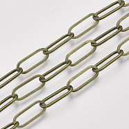 Unwelded Iron Paperclip Chains, Flat Oval, Drawn Elongated Cable Chains, with Spool, Antique Bronze, 16x7x1.6mm, about 82.02 Feet(25m)/roll(CH-S125-02A-AB)