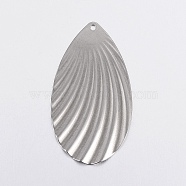 304 Stainless Steel Pendants, Textured, teardrop, with Wavy Pattern, Stainless Steel Color, 45x24.5x1mm, Hole: 1.2mm(X-STAS-G172-30P)