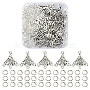 20Pcs Tibetan Style Alloy Chandelier Component Links, Fan with Flower, with 100Pcs Jump Rings, Antique Silver, Link: 20x18.5x1.5mm, Hole: 1.2mm, Jump Ring: 4x0.8mm(FIND-YW0003-24)