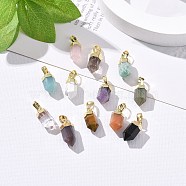 Natural Mixed Gemstone Pointed Charms, with Golden Plated Brass Findings, Long-Lasting Plated, Faceted Bullet, Mixed Dyed and Undyed, 15x6~6.5mm, Hole: 3.5x6mm(G-G720-12-G)