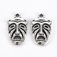 Tibetan Style Alloy Frowning Face Pendants, Cadmium Free & Lead Free, Abstract Face, Antique Silver, 25x15x3mm, Hole: 1.6mm, about 540pcs/1000g(TIBEP-N008-067AS-RS)