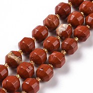 Natural Red Jasper Beads Strands, with Seed Beads, Faceted Bicone Barrel Drum, 9~10mm, Hole: 1.2mm, about 29~32pcs/strand, 14.45~14.84 inch(36.7~37.7cm)(G-G990-F07)