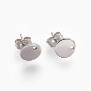 304 Stainless Steel Stud Earring Findings, with Loop and Flat Plate, Ear Nuts/Earring Backs, Flat Round, Stainless Steel Color, 8x1mm, Hole: 1.2mm, Pin: 0.8mm(STAS-F178-06P)