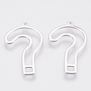 Brass Pendants, Question Mark, Nickel Free, Real Platinum Plated, 26x15x1mm, Hole: 1mm(KK-Q750-017P)