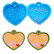 Heart with Tree of Life Pendant Silicone Molds, Resin Casting Molds, for DIY UV Resin & Epoxy Resin Jewelry Making, Deep Sky Blue, 27x54.5x7mm, Hole: 3.5x3mm(DIY-I088-04)