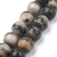 Natural Black Silk Stone/Netstone Round Beads Strands, 12mm, Hole: 1mm, about 34pcs/strand, 15.7 inch(G-N0148-03-12mm)