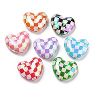 UV Plating Opaque Acrylic Beads, Iridescent, Plaid Heart, Mixed Color, 21x25x9.5mm, Hole: 2.2mm(MACR-K350-04)