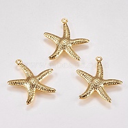 304 Stainless Steel Pendants, Starfish/Sea Stars, Real 18K Gold Plated, 22x20.5x2.5mm, Hole: 0.8mm(STAS-YW0002-44)