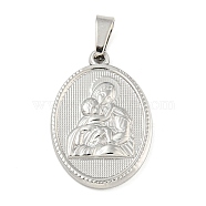 Non-Tarnish 304 Stainless Steel Pendants, Religious Theme Charm, Oval with Saint, Stainless Steel Color, 25x16x2.5mm, Hole: 5x3mm(STAS-B071-02B-02P)