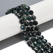 Natural Moss Agate Beads Strands, Faceted, Bicone, Double Terminated Point Prism Beads, 8x7mm, Hole: 1.2mm, about 40pcs/strand, 15.16''(38.5cm)(G-O201B-131F)