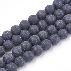 Synthetic Blue Goldstone Beads Strands, Frosted, Round, 8mm, Hole: 1mm, about 47pcs/strand, 15.5 inch(G-T106-008A)