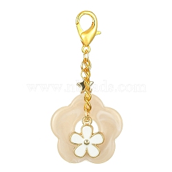 Acrylic Flower Pendants Decorations, Alloy Enamel and Alloy Lobster Claw Clasps Charms, Wheat, 356mm(HJEW-JM01314-05)