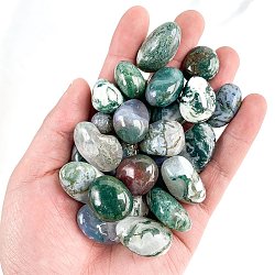 Natural Moss Agate Healing Stones, Oval Stones, Pocket Palm Stones for Reiki Balancing, 15~20mm, 50g/set(PW-WGD7FF2-17)