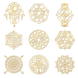 Nickel Decoration Stickers, Metal Resin Filler, Epoxy Resin & UV Resin Craft Filling Material, Golden, Magic Array, Mixed Shapes, 40x40mm, 9 style, 1pc/style, 9pcs/set(DIY-WH0450-078)