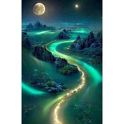 Fancy Night Mountain Scenery DIY Diamond Painting Kit, Including Resin Rhinestones Bag, Diamond Sticky Pen, Tray Plate & Glue Clay, Green, 400x300mm(PW-WG93600-02)