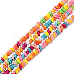 Opaque Spray Painted Glass Bead Strands, Chip, Mixed Color, 2~10x4~5x2.5~3mm, Hole: 0.9mm, about 134~135pcs/strand, 14.96 inch(38cm)(GLAA-N047-04B)