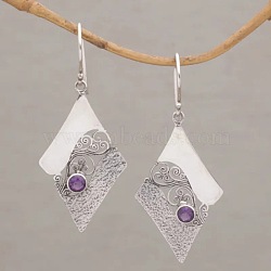 Rhombus Zinc Alloy Dangle Earrings, with Rhinestone, Antique Silver, 47~51mm(FS-WG3CFF0-01)