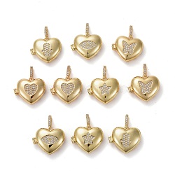Brass Micro Pave Clear Cubic Zirconia Diffuser Locket Pendants, Long-Lasting Plated, Open Ring, Lead Free & Cadmium Free, Heart with Mixed Pattem, Real 18K Gold Plated, Hole: 5.5x3mm, Inner Diameter: 17x14mm, Heart: 19x23x8(ZIRC-165-18G)
