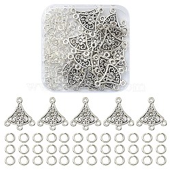 20Pcs Tibetan Style Alloy Chandelier Component Links, Fan with Flower, with 100Pcs Jump Rings, Antique Silver, Link: 20x18.5x1.5mm, Hole: 1.2mm, Jump Ring: 4x0.8mm(FIND-YW0003-24)