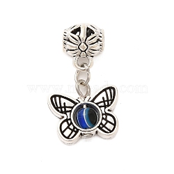 Tibetan Style Alloy Resin Pendants, Butterfly with Eye, Antique Silver, 26mm, Hole: 3.5mm(FIND-Z063-06AS)