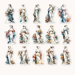 Sculpture Women Waterproof PET Stickers Set, Decorative Stickers, for Water Bottles, Laptop, Luggage, Cup, Computer, Mobile Phone, Skateboard, Guitar Stickers, Light Coral, 93~94x61~70x0.1mm, 15 styles, 1pc/style, 15pcs/set(DIY-G120-04A)